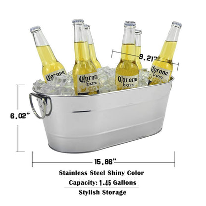 PG-0221  Farmhouse Metal Galvanized Beverage Tub, Beer, Wine, Ice Holder - Ice Buckets for Parties, 1.45 Gallons Rustic Vintage Storage Oval Bucket Bin