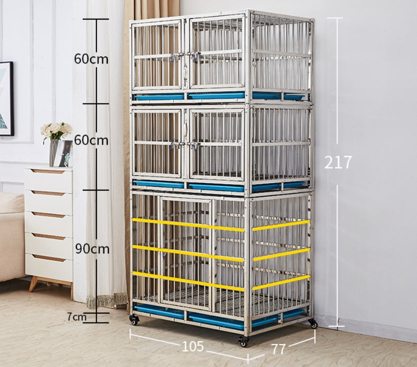 PG-0439   105  Three-deck & Five Rooms Veterinary Stainless Steel Dog Kennel Cages Equipment Animal Cages