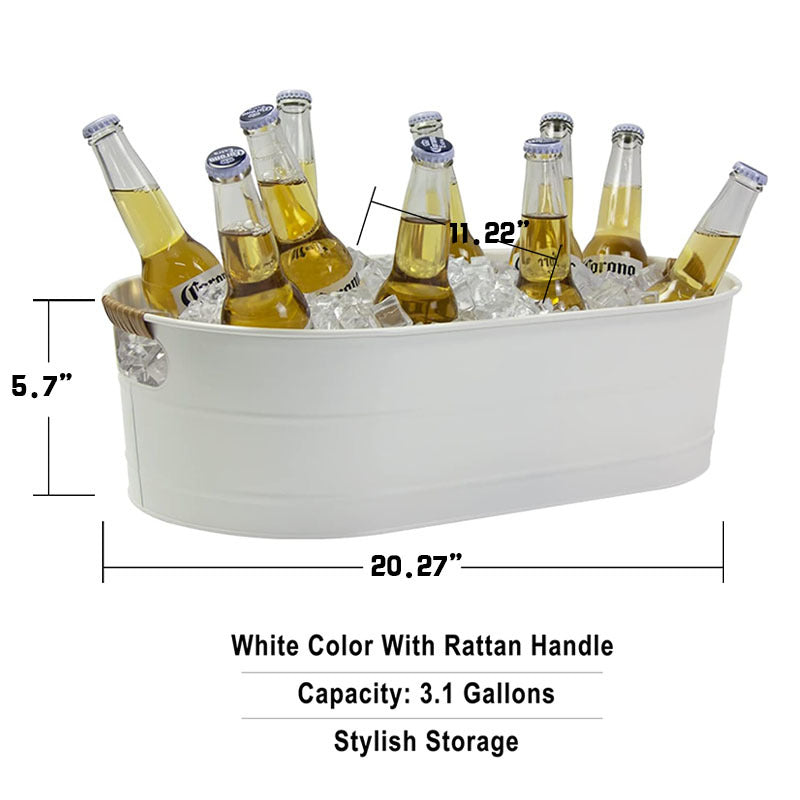 PG-0222  Farmhouse Metal Galvanized Beverage Tub, Beer, Wine, Ice Holder - Ice Buckets for Parties, 3.1 Gallons Rustic Vintage Storage Oval Bucket Bin