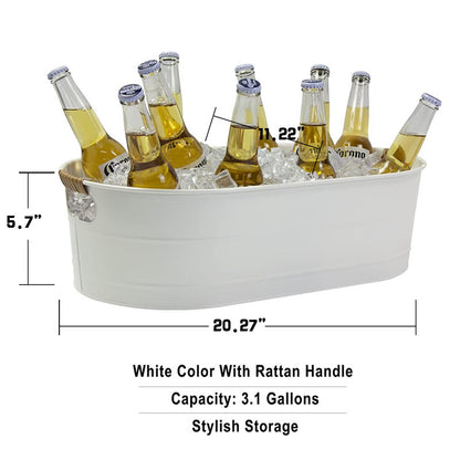 PG-0222  Farmhouse Metal Galvanized Beverage Tub, Beer, Wine, Ice Holder - Ice Buckets for Parties, 3.1 Gallons Rustic Vintage Storage Oval Bucket Bin