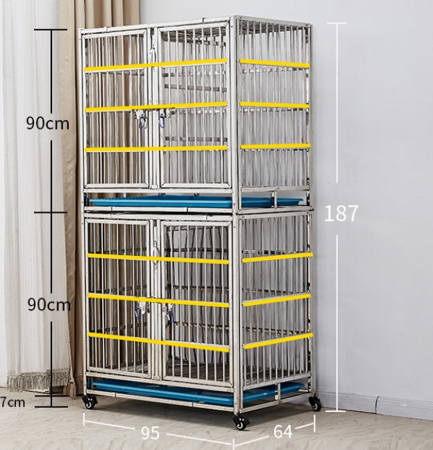 PG-0370 95 Gaiola dupla e quatro quartos Gaiola para cães de aço inoxidável Gaiola mãe Gaiola hospitalar gaiola combinada gaiola de isolamento Gaiola adotiva Gaiola de exibição Gaiola adotiva para loja de animais de estimação 