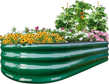 PG-0235 Kits de cama de jardim, cama de plantador elevada de metal modular oval alto de 11 "para vegetais flores pátio caixa de plantador à terra 