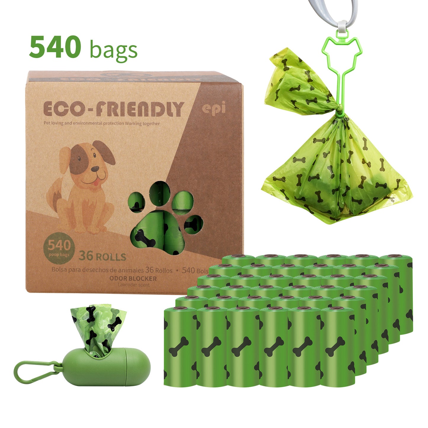 Dog Poop Bags With Green Dispenser