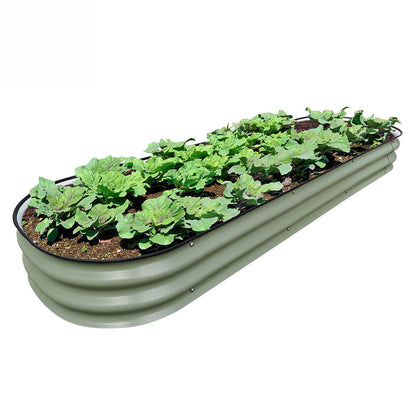 PG-0228 Kit de cama de jardim 4N1-8 polegadas Caixa de plantador de metal oval para vegetais, borda de tira de borracha e barreira contra ervas daninhas incluídas 