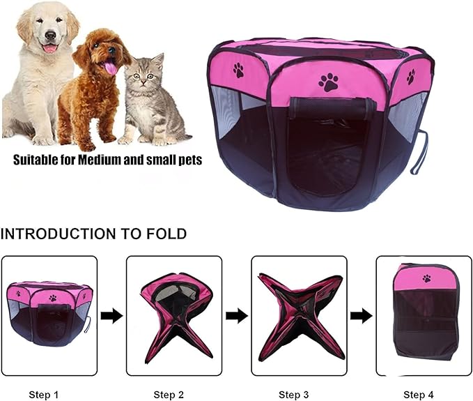 PG-0211  Portable Pet Playpen, Dog Playpen Foldable Pet Exercise Pen Tents Dog Kennel House Playground for Puppy Dog Yorkie Cat Bunny Indoor Outdoor Travel Camping Use