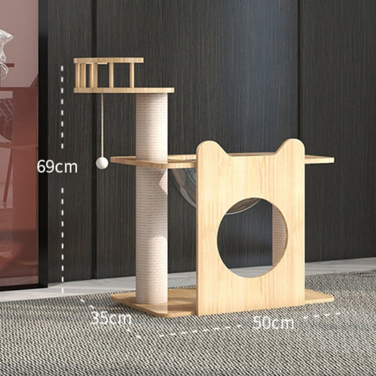 PG-0481    Short feet Solid wood cat climbing space capsule small cat litter cat claw board integrated cat tree householder jump toy