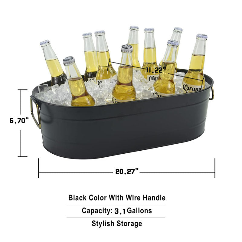 PG-0222  Farmhouse Metal Galvanized Beverage Tub, Beer, Wine, Ice Holder - Ice Buckets for Parties, 3.1 Gallons Rustic Vintage Storage Oval Bucket Bin