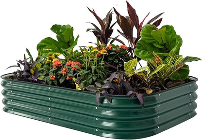 PG-0234  garden Raised Garden Bed Kits, 11" Tall Oval Modular Metal Raised Planter Bed for Vegetables Flowers Patio Ground Planter Box