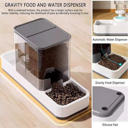 PG-0321   Gravity Cat Food and Water Dispenser Automatic Dog Feeder Waterer 2 in 1 Auto Pet Food and Water Bowl Set Self Feeding for Puppy Kitten