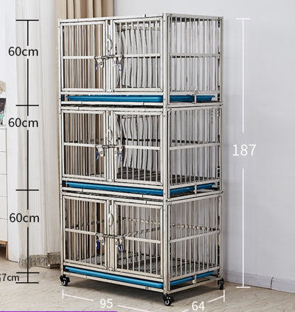 PG-0372 95 Três gaiolas e seis quartos Gaiola para cães de aço inoxidável Gaiola mãe Gaiola hospitalar gaiola combinada gaiola de isolamento Gaiola adotiva Gaiola de exibição Gaiola adotiva para loja de animais de estimação 