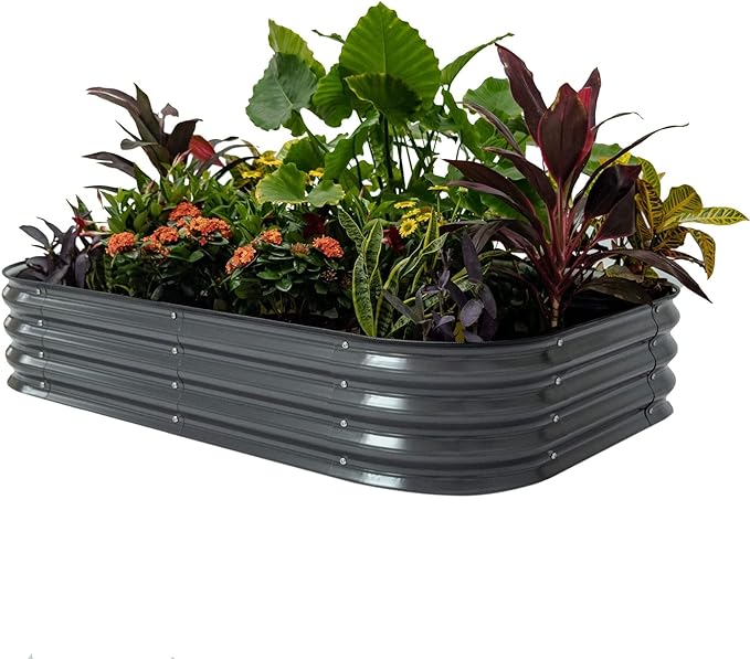 PG-0234  garden Raised Garden Bed Kits, 11" Tall Oval Modular Metal Raised Planter Bed for Vegetables Flowers Patio Ground Planter Box