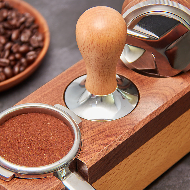 PG-0138 Prensa Espresso Tamper- Espresso Hand Tamper com Base de Aço Inoxidável e Cabo de Madeira Chacate Preto