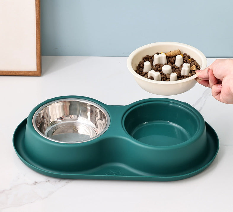 PG-0324 Tigelas de água e comida para cães de estimação Conjunto de tigelas de aço inoxidável com alimentador lento Tapete antiderrapante - sem derramamento e design durável 