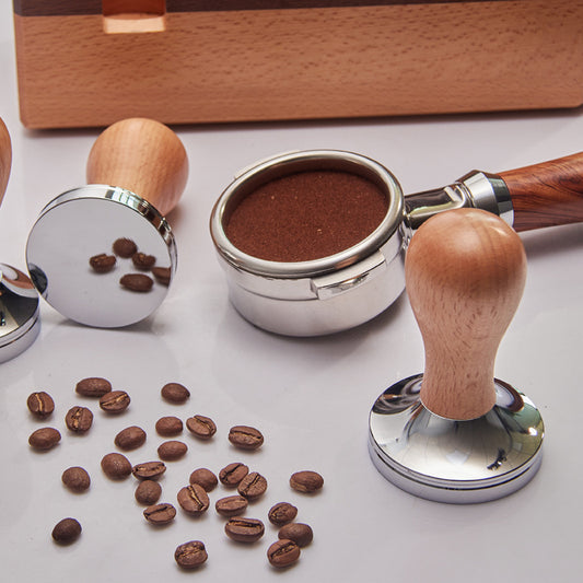 PG-0140 Espresso Press Tamper - Espresso Hand Adulter com base de aço inoxidável e cabo de madeira Chacate Preto 的副本