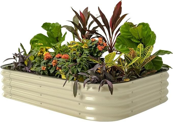 PG-0236  Garden Bed Kits, 11" Tall Oval Modular Metal Raised Planter Bed for Vegetables Flowers Patio Ground Planter Box