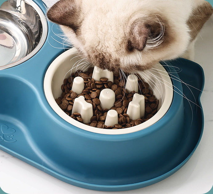 PG-0324   Pet Dog Water and Food Bowls Stainless Steel Dog Bowls Set with Slow Feeder Bowl Non-Skid Mat - No Spill & Durable Design