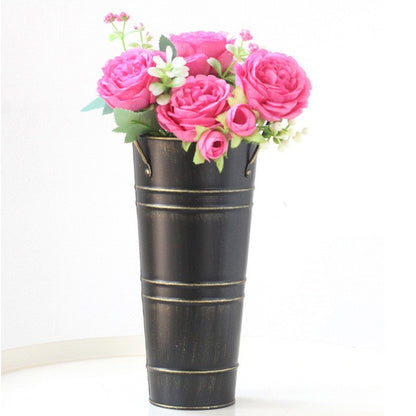 Metal Farmhouse Flower Vases Rustic Decorative French Flower Bucket Pots for Wedding Table Centerpiece Decorations