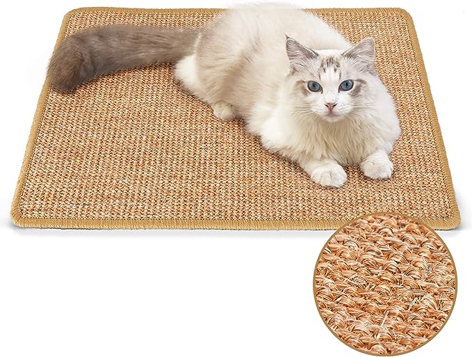 PG-0291 Tapete arranhador para gatos, tapetes naturais para arranhar gatos de sisal, tapete horizontal para arranhar o chão do gato com fitas de velcro pegajosas, proteger sofá e tapetes 