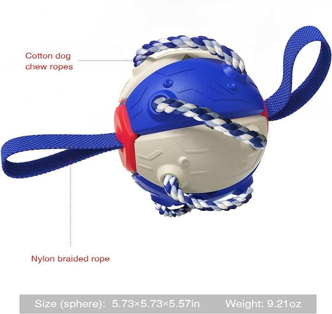 Dog Toys Soccer Ball with Straps, Puppy Birthday Gifts, Interactive for Tug of War, Durable Balls for Small & Medium Dogs