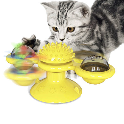 Windmill Cat Toys for Indoor Cats, Interactive Chew Toys with Catnip, Toothbrush Funny Kitten Toys Cats Hair Brush Turntable Massage Scratching Tickle Toy with Suction Cup