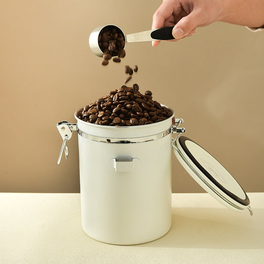 PG-0182 Vasilha de café, recipiente hermético de aço inoxidável para armazenamento de alimentos para cozinha com rastreador de data e colher para café em pó, feijão, chá, farinha, cereais, açúcar