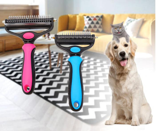 Double-Sided Undercoat Rake for Dogs & Cats - Shedding Comb and Dematting Tool for Grooming