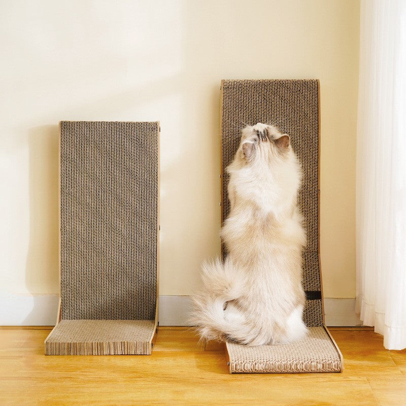 Almofada para arranhar gatos em forma de L montada na parede, papelão para arranhar gatos com bola de brinquedo para gatos internos 