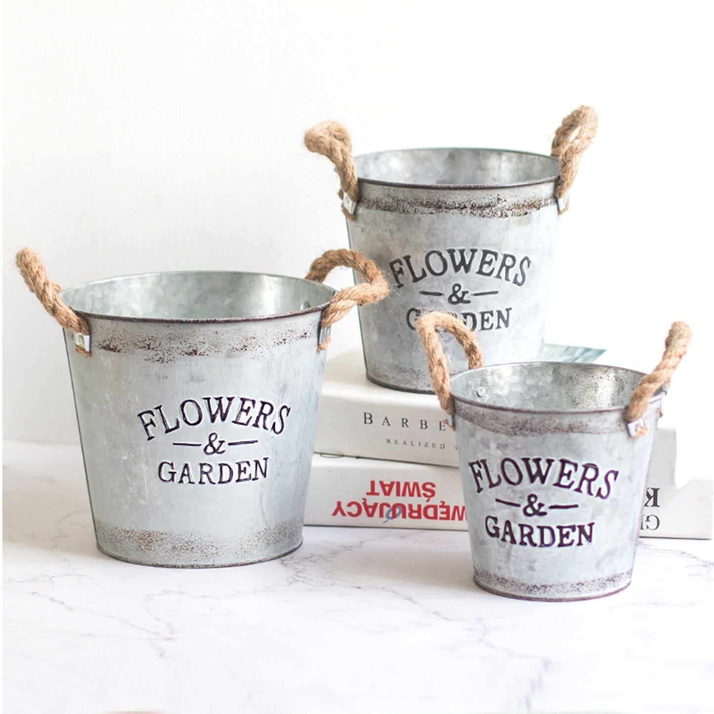 Metal Zinc Flowers&Garden Pots Garden Galvanized Bucket With Rope Handles