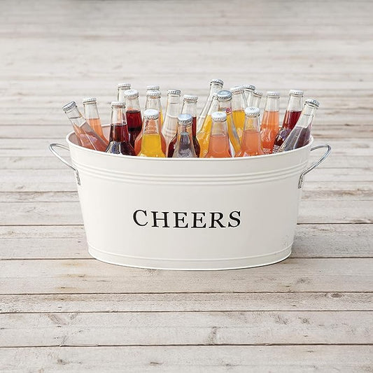 PG-0219  6.3 Gallons Farmhouse Decor Ice Bucket & Galvanized Cheers Beverage Tub for Parties