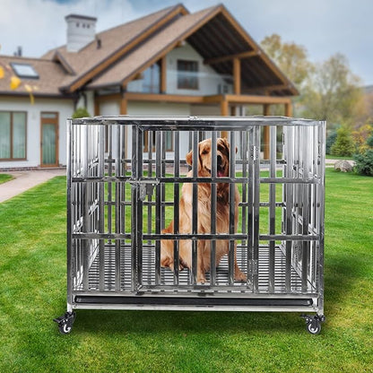 PG-0358   Foldable Stainless Steel Dog Crate Pet Kennel Foldable Dog Kennels Dog Cage Pet Playpen with Lockable Wheel