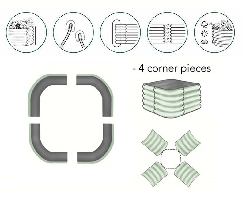 PG-0258 Jardim 32 "Kits de cama de jardim elevada extra alta Caixa de plantador elevada modular para vegetais, flores, frutas, cama de jardim elevada de metal oval 