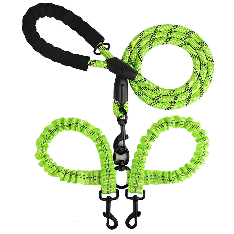 PG-0203  Comfortable Dual Dog Leash Tangle Free with Shock Absorbing Bungee Reflective 2 Dog Leashes