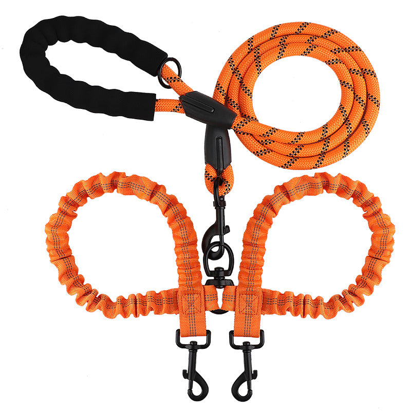 PG-0203  Comfortable Dual Dog Leash Tangle Free with Shock Absorbing Bungee Reflective 2 Dog Leashes