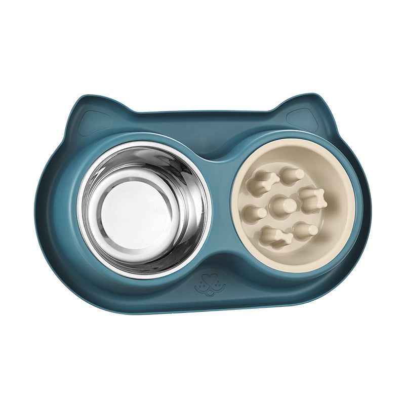 PG-0324   Pet Dog Water and Food Bowls Stainless Steel Dog Bowls Set with Slow Feeder Bowl Non-Skid Mat - No Spill & Durable Design