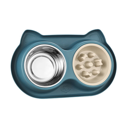 PG-0324 Tigelas de água e comida para cães de estimação Conjunto de tigelas de aço inoxidável com alimentador lento Tapete antiderrapante - sem derramamento e design durável 