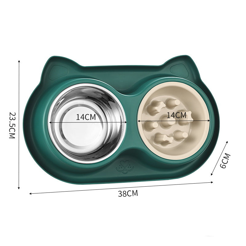 PG-0324 Tigelas de água e comida para cães de estimação Conjunto de tigelas de aço inoxidável com alimentador lento Tapete antiderrapante - sem derramamento e design durável 