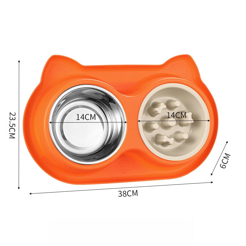 PG-0324 Tigelas de água e comida para cães de estimação Conjunto de tigelas de aço inoxidável com alimentador lento Tapete antiderrapante - sem derramamento e design durável 