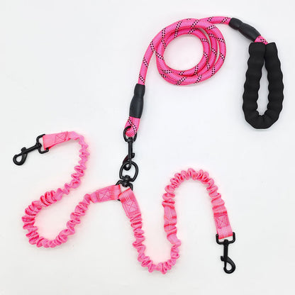 PG-0203  Comfortable Dual Dog Leash Tangle Free with Shock Absorbing Bungee Reflective 2 Dog Leashes