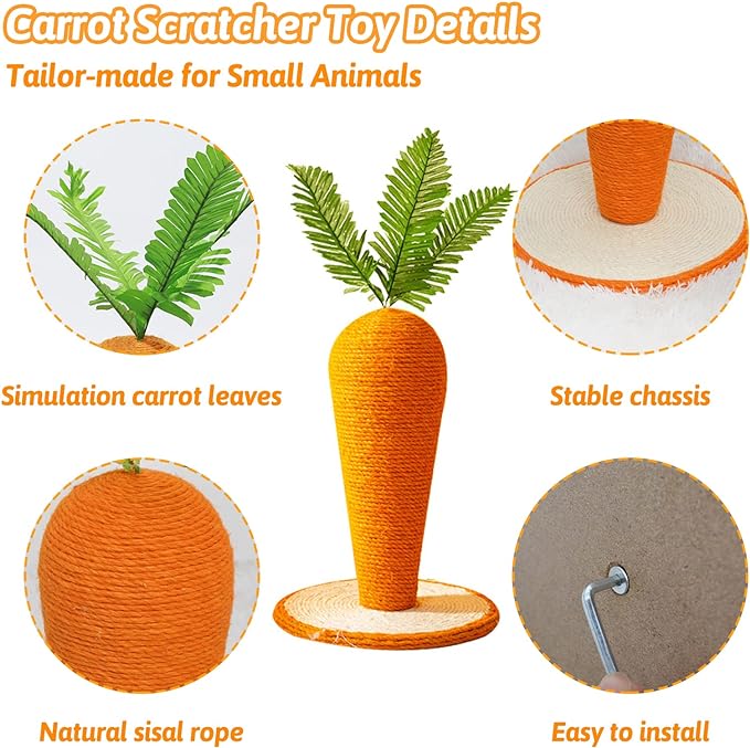 Natural Sisal Interactive Bunny Claw Scratcher for Indoor Kittens, Cute Carrot Rabbit Nail Scratching Post