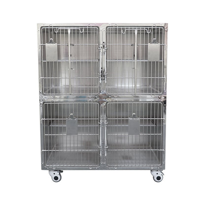 PG-0462 Gaiola para gatos com quatro compartimentos em aço inoxidável, gaiola para animais de estimação, caixa de isolamento para criação de animais, infusão hospitalar 