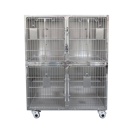 PG-0462    Stainless steel double four-compartment cat cage Pet store foster breeding isolation bin Animal hospital infusion hospital cage