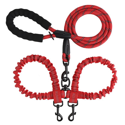 PG-0203  Comfortable Dual Dog Leash Tangle Free with Shock Absorbing Bungee Reflective 2 Dog Leashes