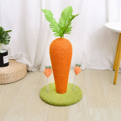 Natural Sisal Interactive Bunny Claw Scratcher for Indoor Kittens, Cute Carrot Rabbit Nail Scratching Post