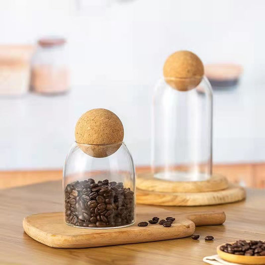 PG-0186  Glass Storage Container with Ball Cork, Cute Decorative Organizer Bottle Canister Jar with Air Tight Wood