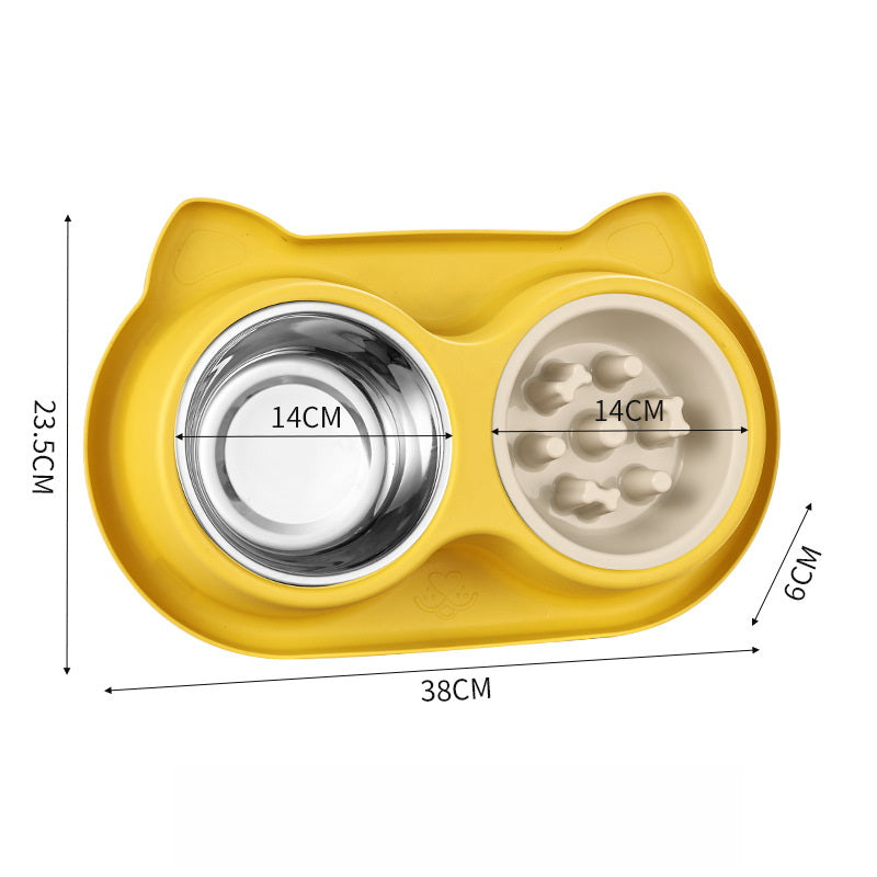 PG-0324 Tigelas de água e comida para cães de estimação Conjunto de tigelas de aço inoxidável com alimentador lento Tapete antiderrapante - sem derramamento e design durável 