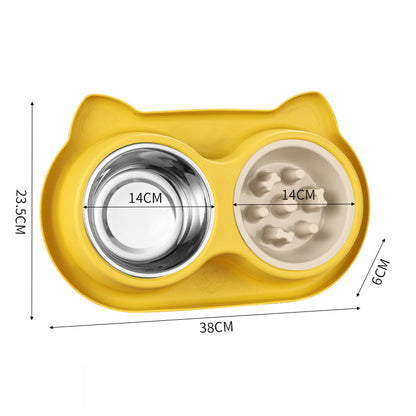 PG-0324 Tigelas de água e comida para cães de estimação Conjunto de tigelas de aço inoxidável com alimentador lento Tapete antiderrapante - sem derramamento e design durável 