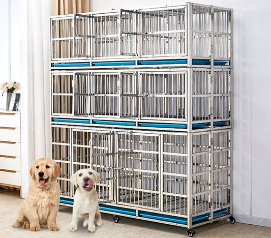 PG-0448   189  Two-Deck & Five Rooms Veterinary Stainless Steel Dog Kennel Cages Equipment Animal Cages