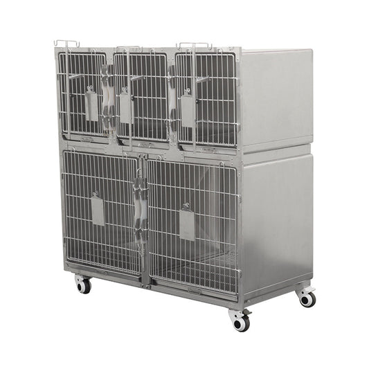 PG-0463 Gaiola para gatos com cinco compartimentos em aço inoxidável, gaiola para animais de estimação, caixa de isolamento para criação de animais, infusão hospitalar 