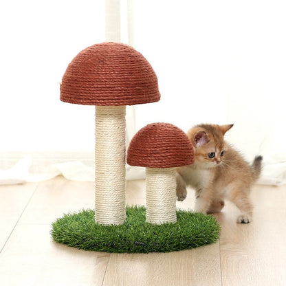 Cat Scratching Post, Mushroom Tall Cat Scratcher Featuring with Natural Sisal Scratching Poles and Interactive Toy Ball for Kittens and Small Cats