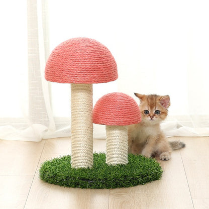 Cat Scratching Post, Mushroom Tall Cat Scratcher Featuring with Natural Sisal Scratching Poles and Interactive Toy Ball for Kittens and Small Cats